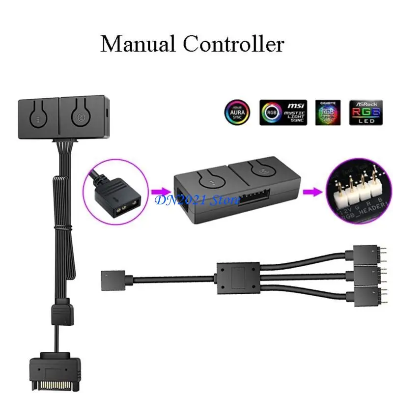 Controlador Manual F3KE RGB Sync Switch Hub, placa base ventilador 5V a 12V, 4 pines, controlador 2 en 1 para ventilador - imagen 4