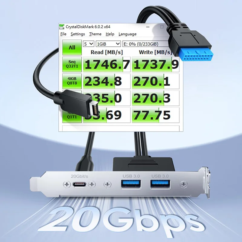 RGEEK 20Gbps USB3.2 USB-C 2x USB-A Cable adaptador de 5Gbps con cubierta de soporte PCI de altura completa, tipo E a USB-C, USB de 19 pines a 2 USB-A - imagen 5