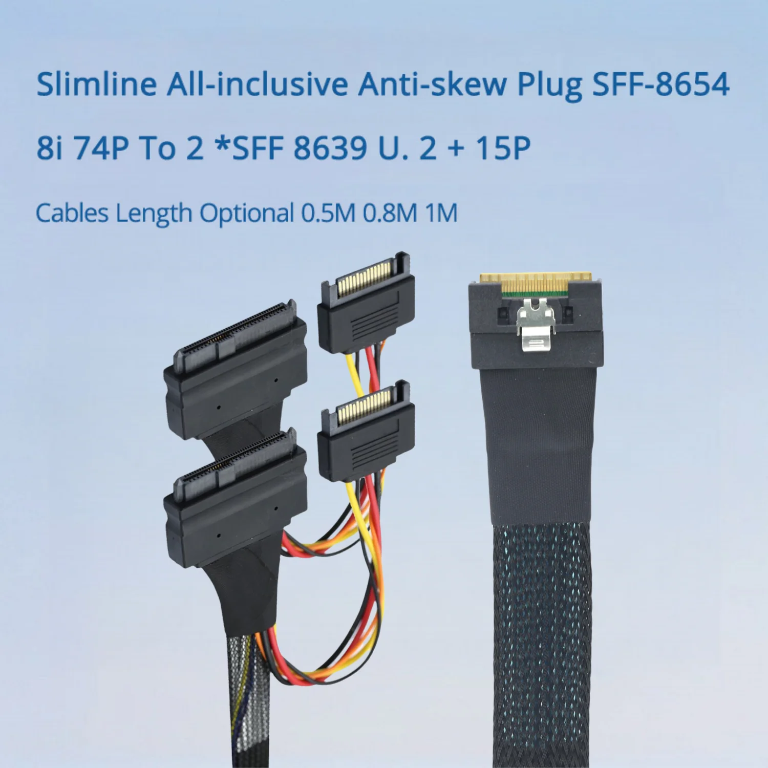 Enchufe antiobjetos todo incluido Slimline SFF-8654 8i 74P a 2 *SFF 8639 U. 2 + 15P Cables Longitud Opcional 0.5M 0.8M 1M