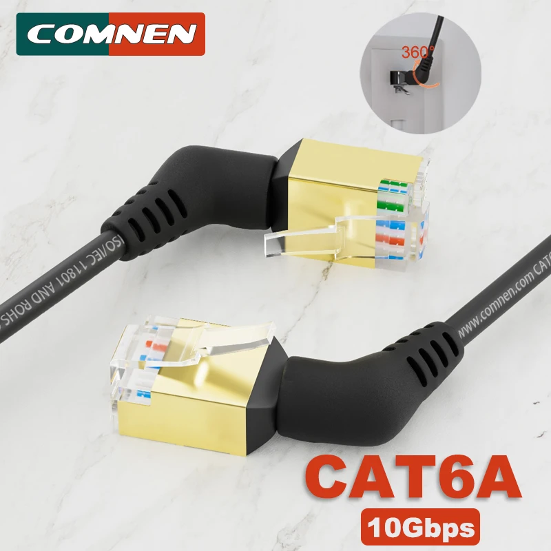 Cable COMNEN CAT6a rj45 360 °   Cable de conexión Ethernet corto giratorio, Cable delgado Lan de 0,2-5m, conector Rj45 10G UTP/FTP para PC PS4/5 - imagen 2