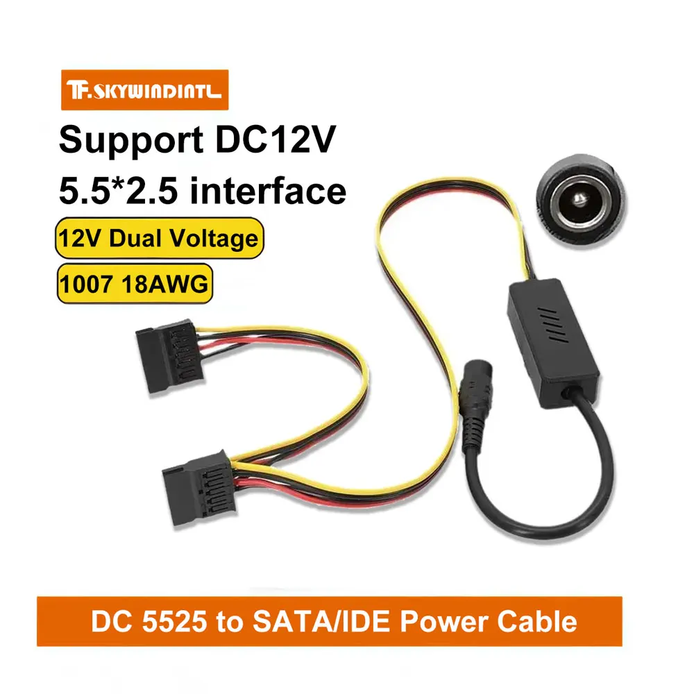 Cable de alimentación DC 5525 a SATA/IDE, adaptador HDD/SSD de doble voltaje de 12V, protección contra sobrecarga y cortocircuito para servidor NAS, PC DIY