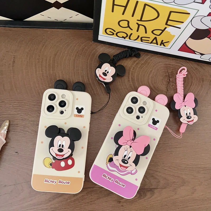 Para Samsung Galaxy A12 A11 A71 A51 A52 A22 A02s A32 A13 A53 A03s A04s A20s A33 A73 A23 asiento trasero Minnie funda con cuerda de soporte - imagen 2
