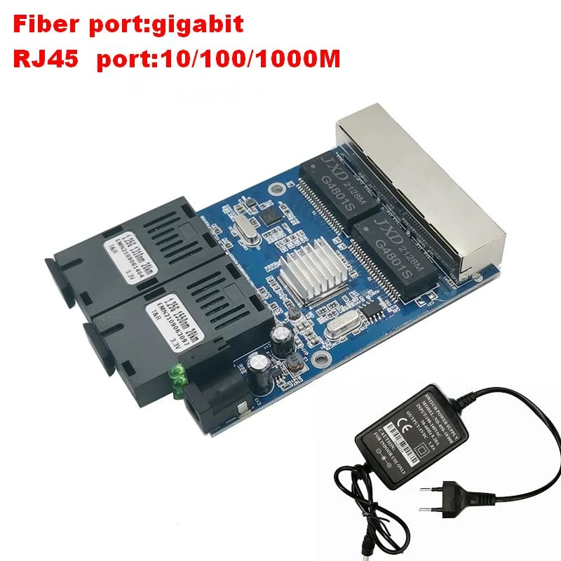 Conmutador de fibra 4 RJ45 UTP 2 SC Gigabit convertidor de medios ópticos de fibra 2SC 4 RJ45 2G4E placa Ethernet PCBA - imagen 3