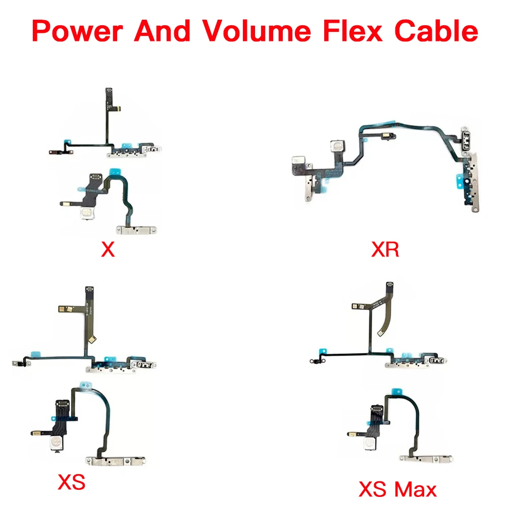 Botón de encendido + Cable flexible de volumen arriba y abajo para iPhone X XR XS Max con reemplazo de micrófono de luz de Flash