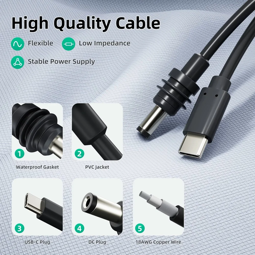 Para Starlink Mini Cable 2M (6,6 pies) Starlink Mini DC Power tipo C cable de repuesto de entrada impermeable exterior barril Jack carga - imagen 2