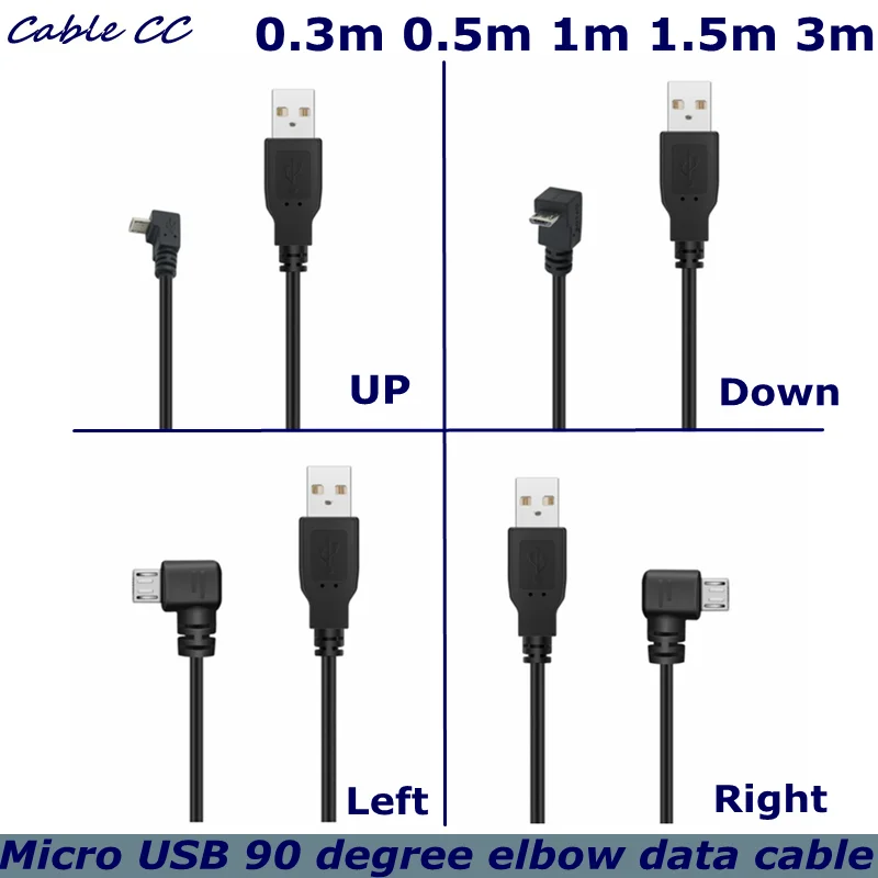 Up Down Left Right Angled 90 Grados USB Micro USB Macho USB Macho Cable Conector Carga Datos 25cm 50cm Tableta 5 Pies - Vista principal del producto