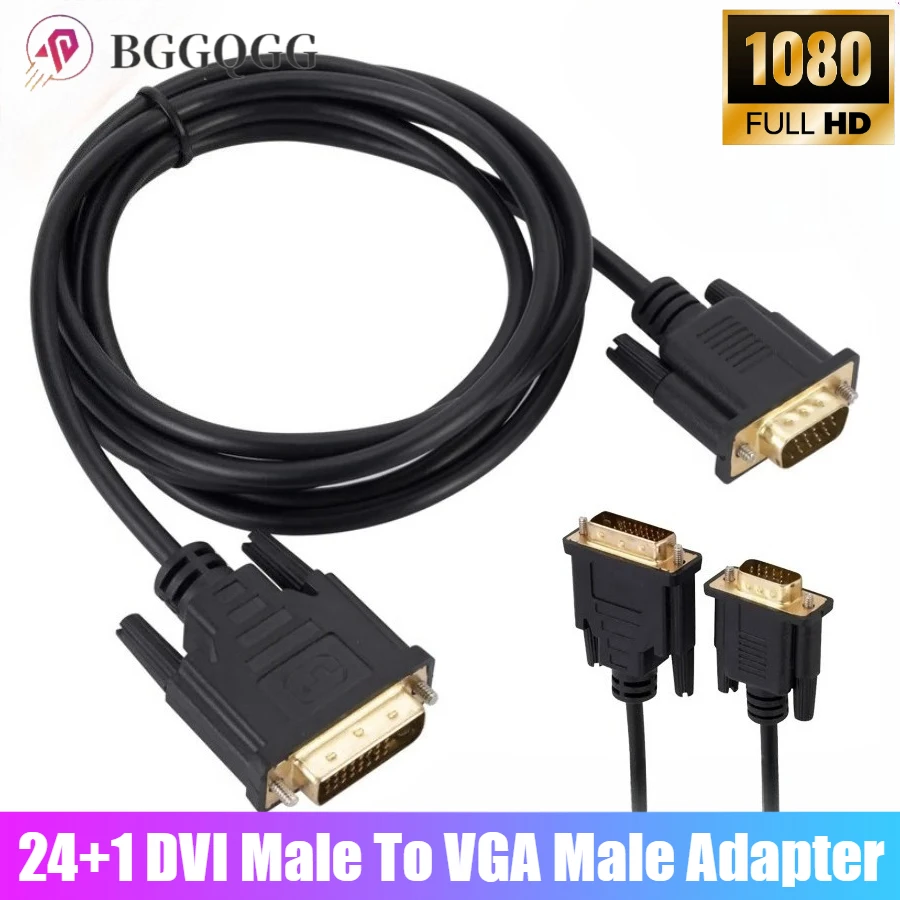 BGGQGG 24 + 1 DVI macho a VGA Cable macho DVI-I 24 + 5 cables Cable bidireccional DVI-I a VGA línea de vídeo para HDTV DVD Monitor de ordenador portátil