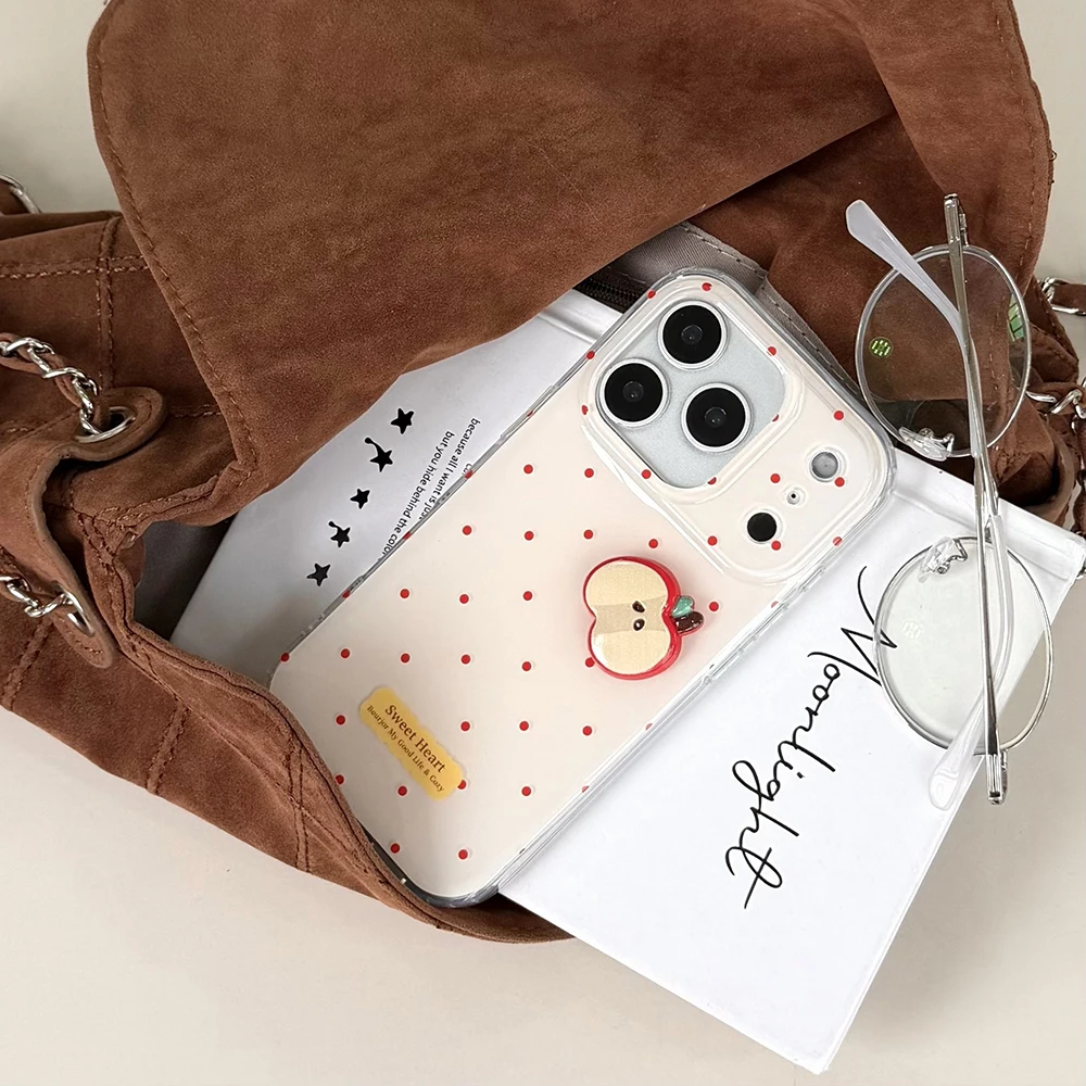 Bonita funda de teléfono 3D con rodajas de manzana y lunares rojos para iPhone 13, 14, 16, 15, 17, 17pro, 17Pro Max, funda protectora suave a prueba de golpes - imagen 5