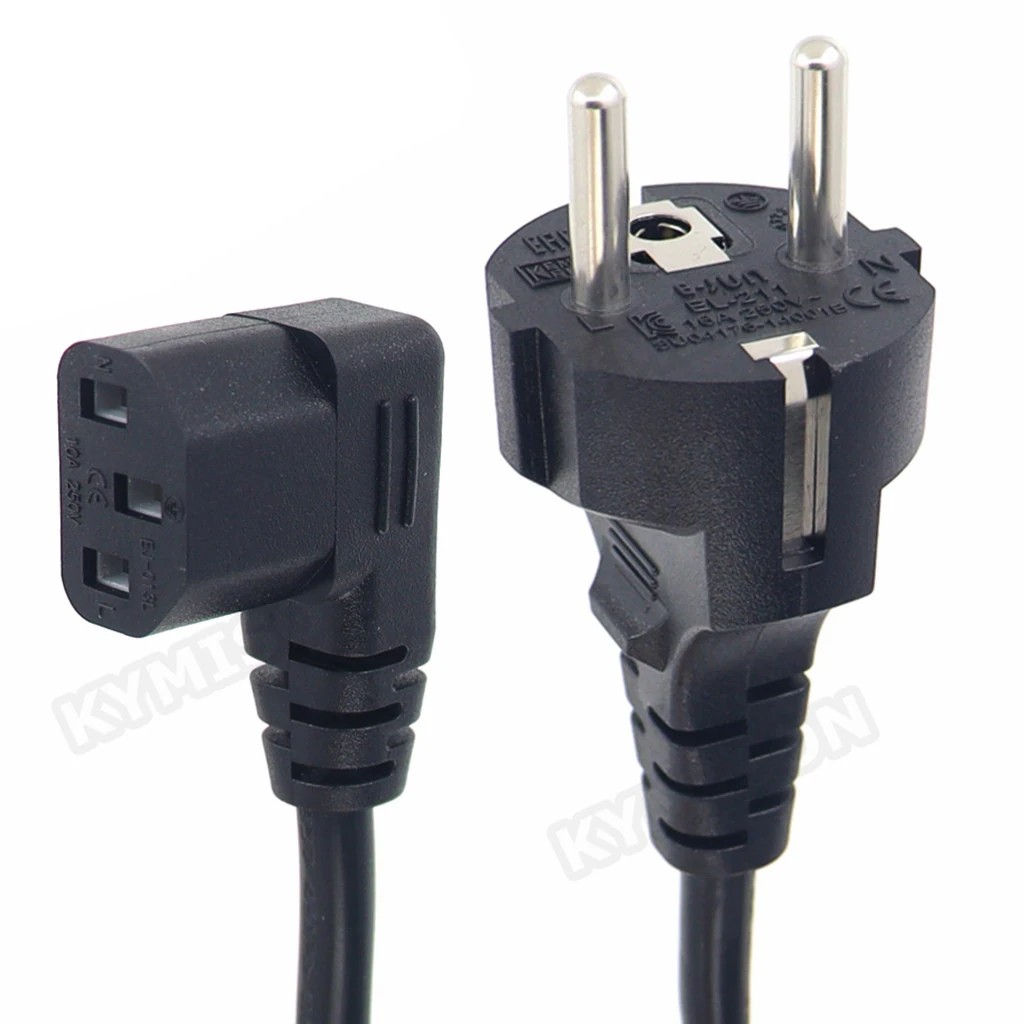 CEE7/7 Cables de alimentación europeos rectos Schuko a IEC C13, Cable H05VV-F de 0,75 mm, Cable de alimentación de ángulo de 90 grados Schuko de la UE a C13, 150 CM - imagen 3