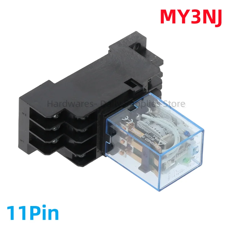Bobina electromagnética General DPDT relé de potencia MY3NJ DPDT 11 pines HH53P DC12V 24V AC220V relé en miniatura y Base PYF08A vaneims