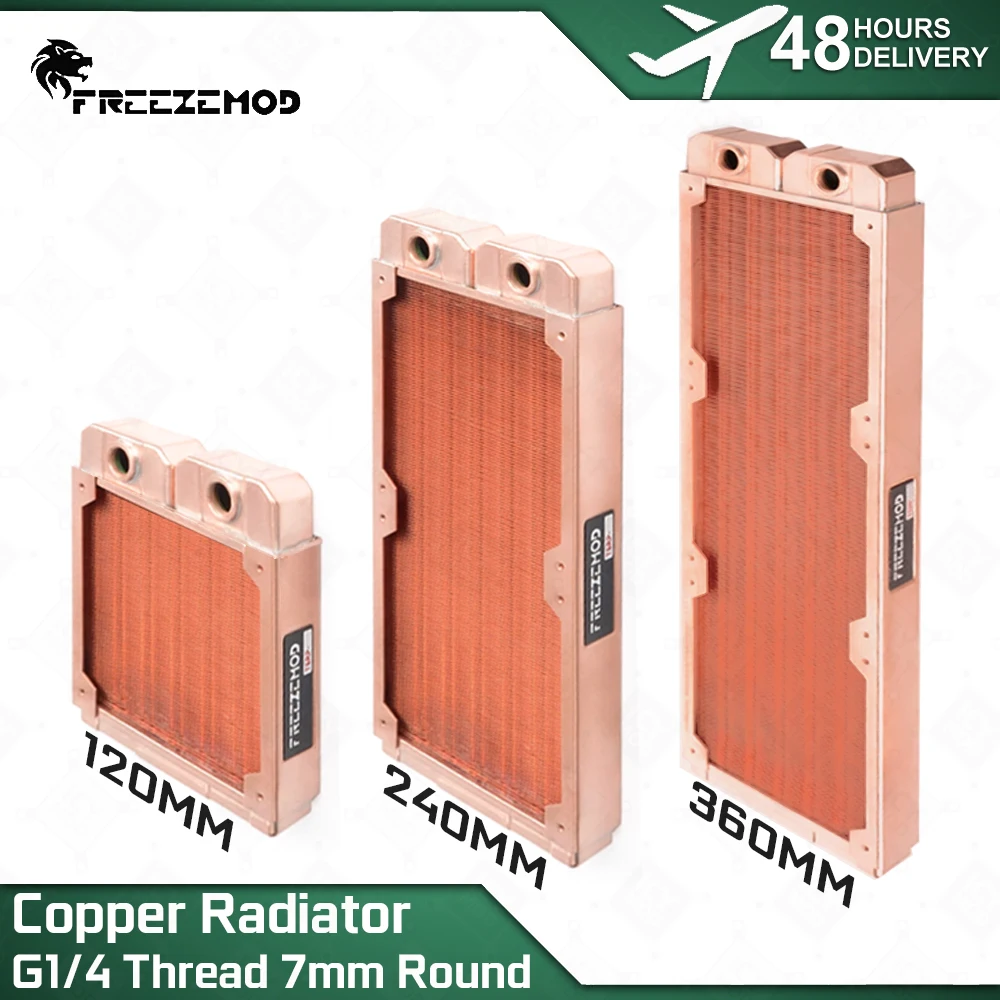 FREEZEMOD-tubo redondo de cobre para radiador, 7mm, rosca G1/4, 2 cámaras de agua de latón/aletas de placa protectora para TSRP-ZT-TG de ventilador de 120mm