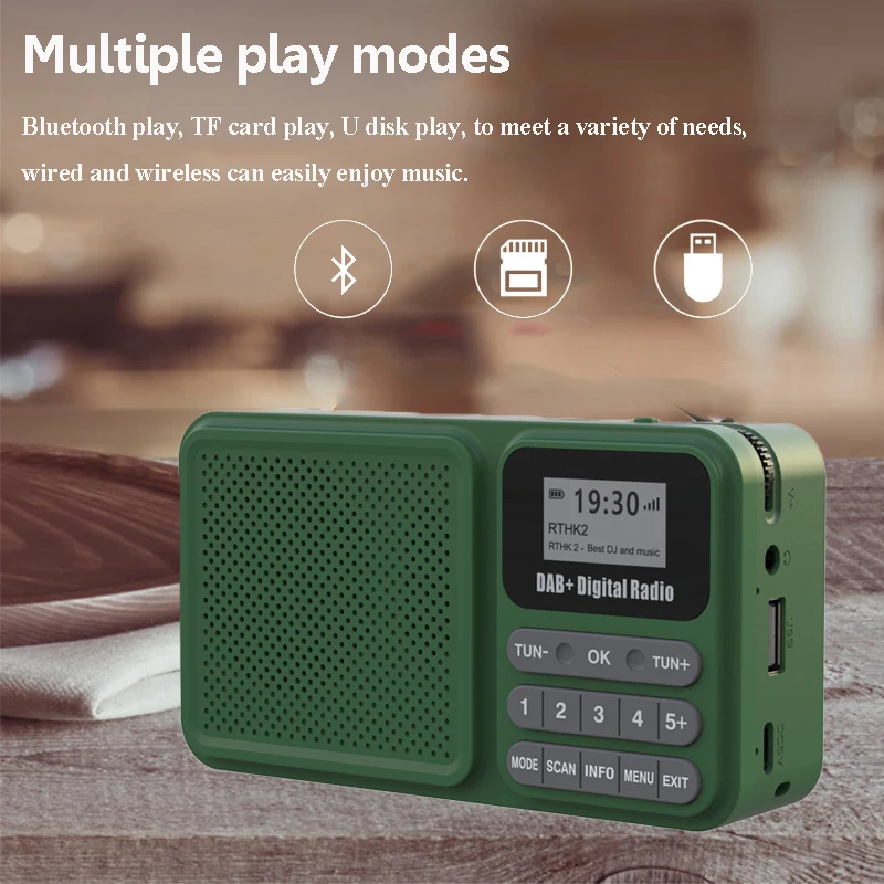 Radio portátil DAB + con carga Solar, receptor de Radio de emergencia, Altavoz Bluetooth inalámbrico con pantalla LCD, compatible con tarjeta TF, USB, Pla - imagen 4