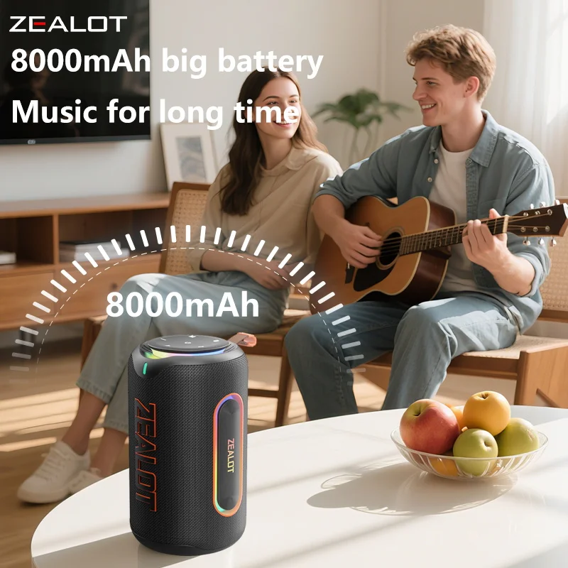 Altavoces inalámbricos ZEALOT-MP1 de 60 W, luz RGB, 30 horas de reproducción, IPX 6, resistente al agua, altavoz inalámbrico, emparejamiento dual, batería de 8000 mAh. - imagen 5