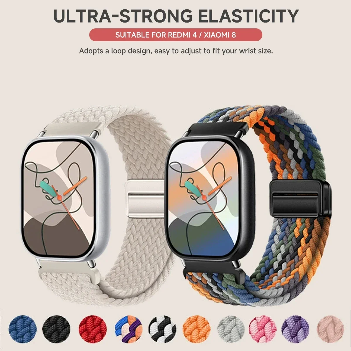 Correa magnética trenzada de nailon para reloj Redmi 6, 5, 4, pulsera deportiva ajustable de repuesto para Xiaomi Mi Band 9Pro 8 Pro - imagen 2