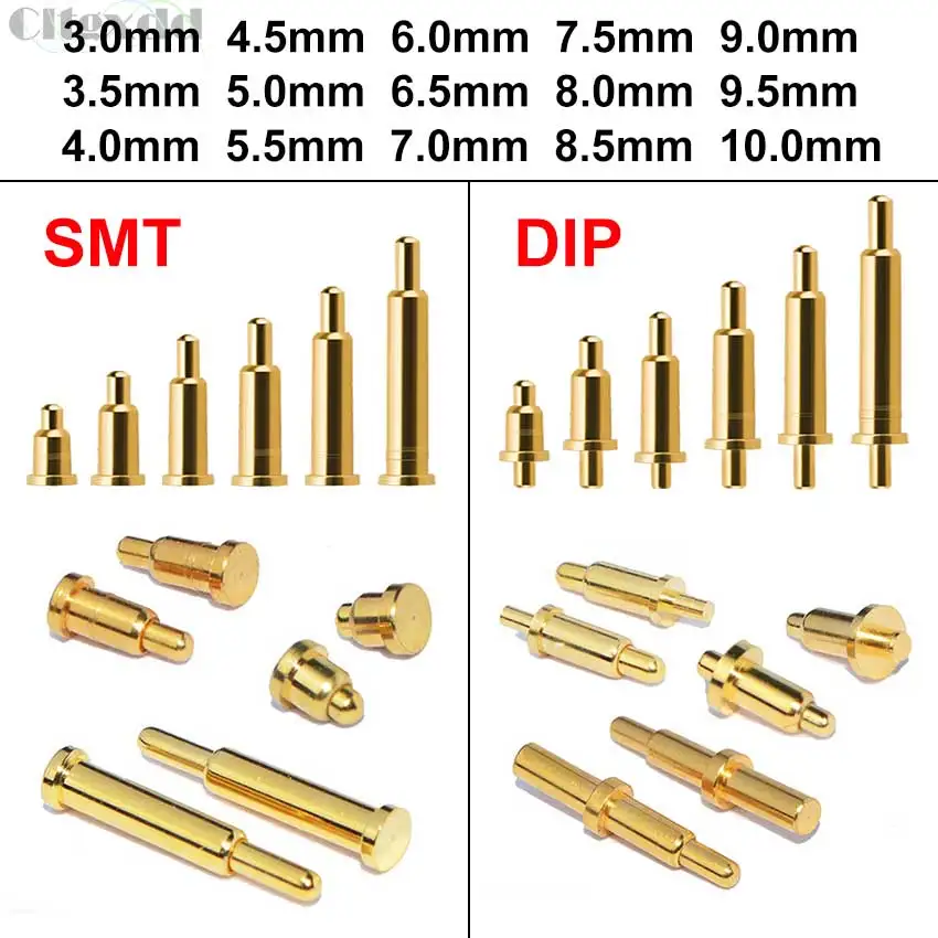 10 piezas Pogo Pin conector Pogopin batería resorte carga contacto SMD DIP PCB 2 3 4 5 6 7 8 9 10 12 14 15 16 22mm sonda de resorte de prueba