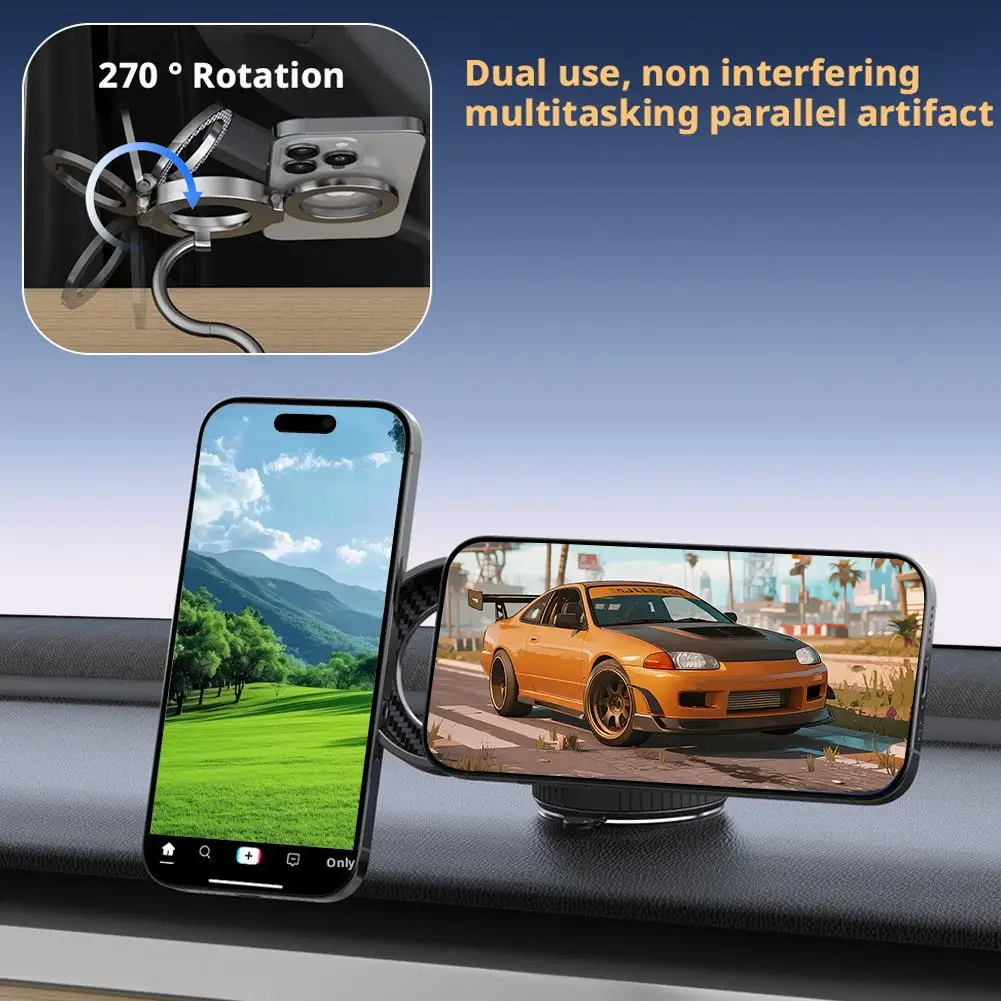 Soporte magnético para teléfono de doble cabeza, ventosa de rotación, soporte para teléfono para coche, soporte plegable ajustable para teléfono, tablero - imagen 5