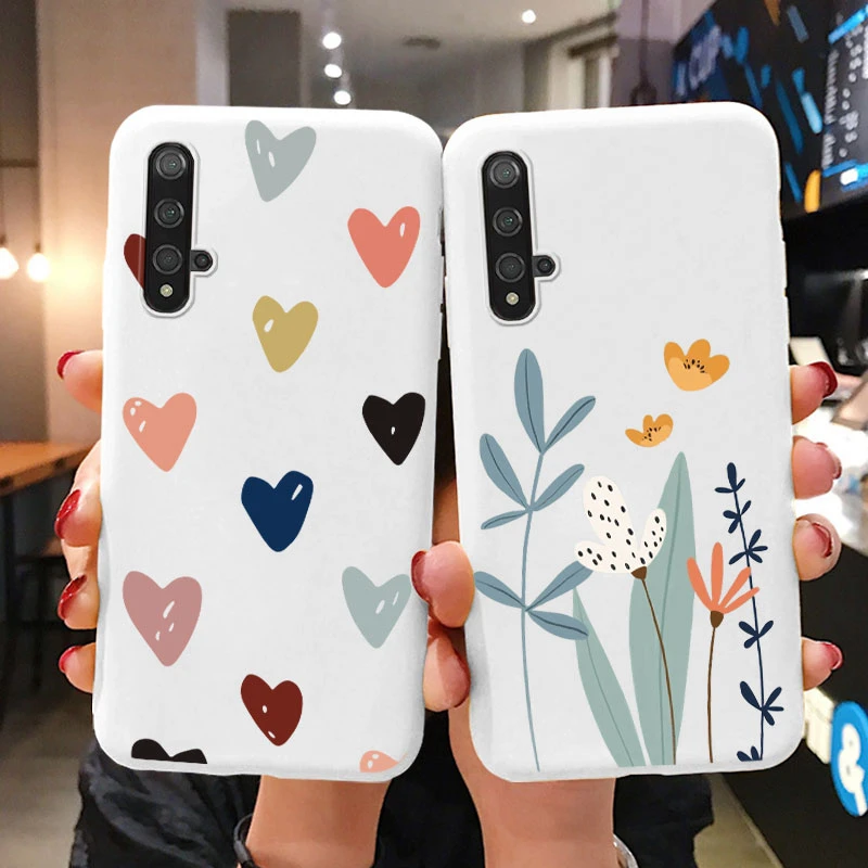 Funda de teléfono de flores para Honor 20 Capa, cubierta trasera de silicona suave, lindo gato, oso, bolsos de Coque - imagen 2