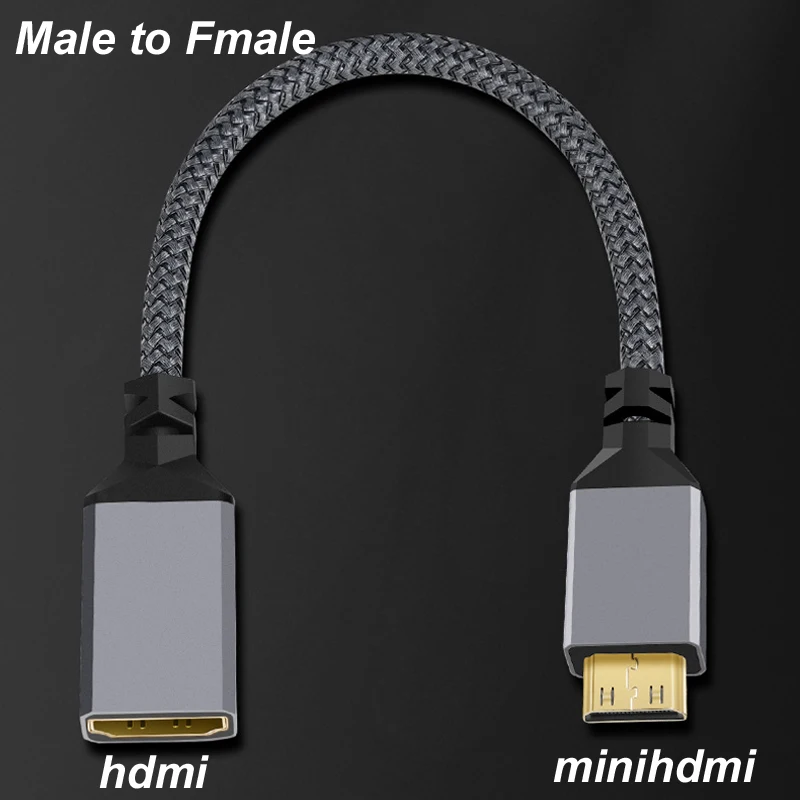 20CM Nylon trenzado oro HD 4K @ 60HZ V2.0 MINIHDMI MINI HDMI macho a HDMI Cable de extensión hembra para HDTV PS4 proyector Monitor HDTV - imagen 4