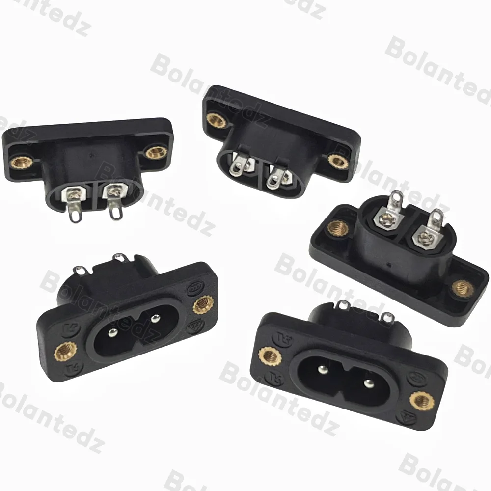 5 unids/lote IE320 C8 enchufe de alimentación negro 2 terminales enchufe de entrada terminal de 2 pines pin de soldadura con rosca AC 250V 2.5A/5A