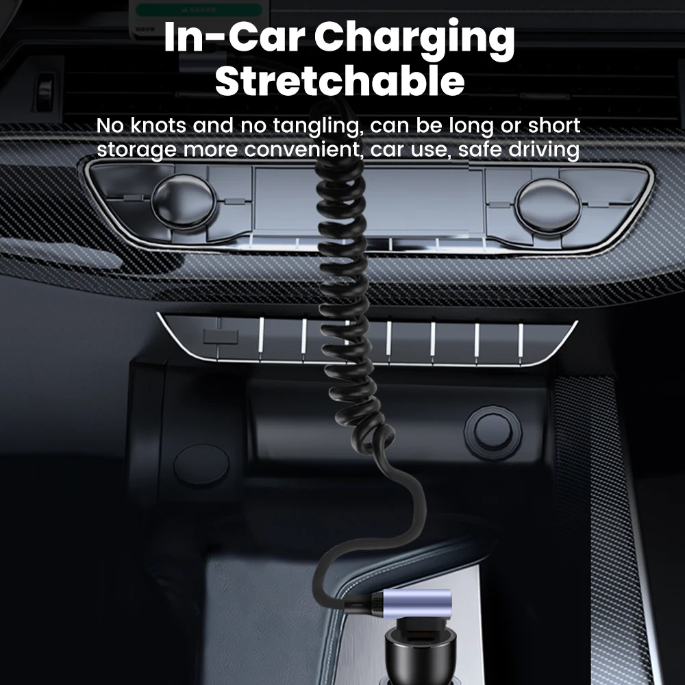 Cable de datos de resorte de doble codo 6A Cable de carga rápida retráctil tipo C a tipo C para iphone 15 16 Samsung Huawei Cable USB C - imagen 5