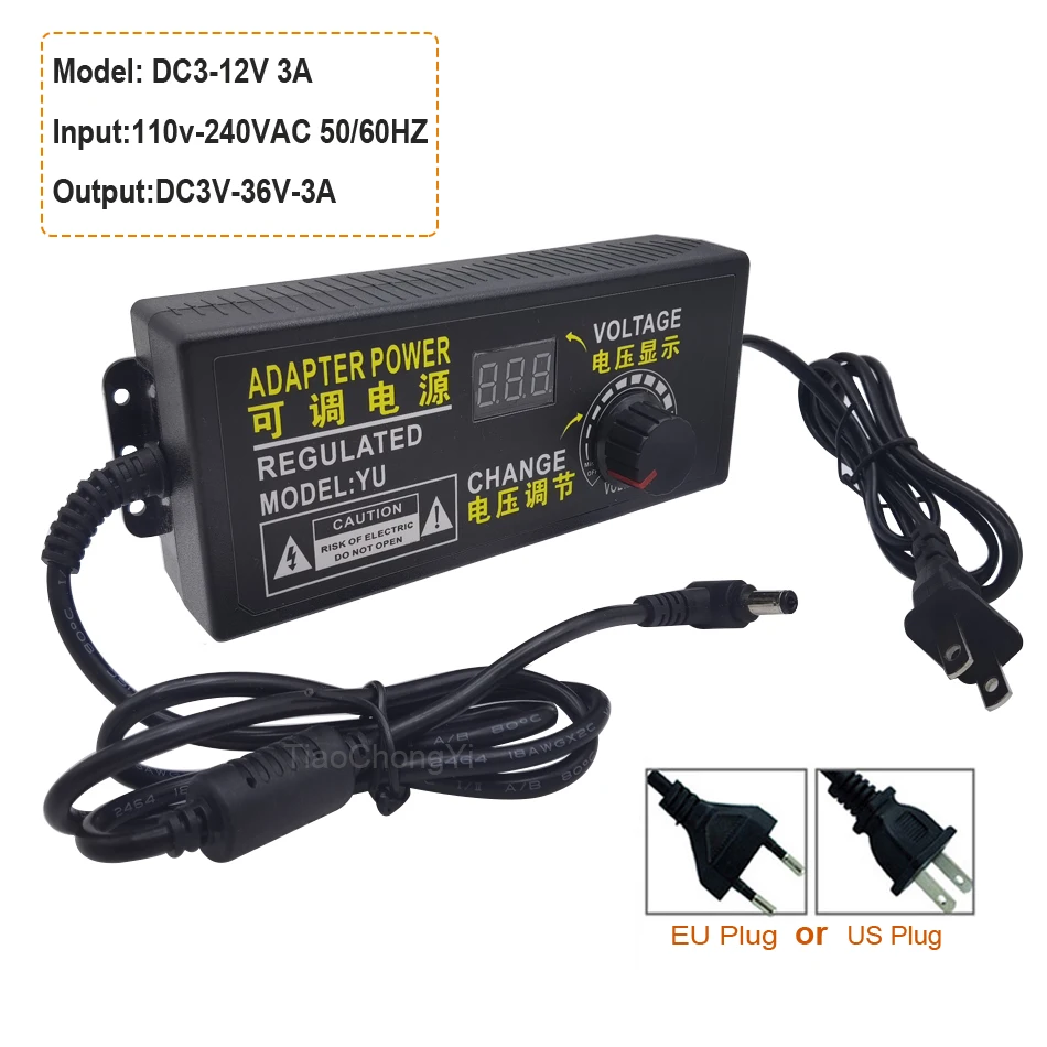 Adaptador de fuente de alimentación led de 108W AC110v-240V ajustable a DC 3V-36V 3A accesorios de iluminación pantalla fuente de alimentación de voltaje