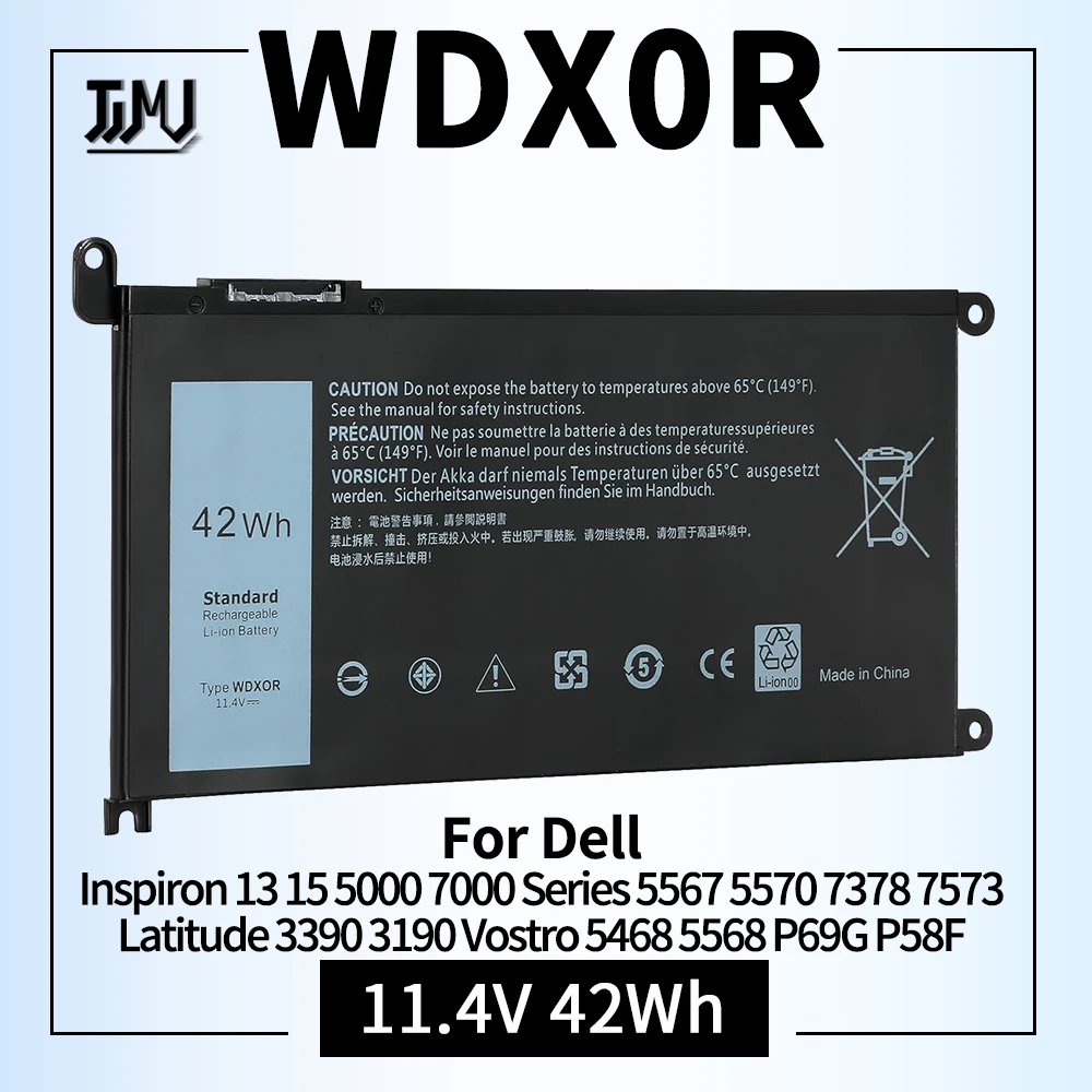 42WH WDX0R Batería de repuesto para computadora portátil Dell Inspiron 13 15 5000 7000 Series 5567 5570 7378 7573 7579 5565 5379 5378 Latitude 3390 3190 Vostro 5468 5568 P69G P58F 3CRH3 WDXOR