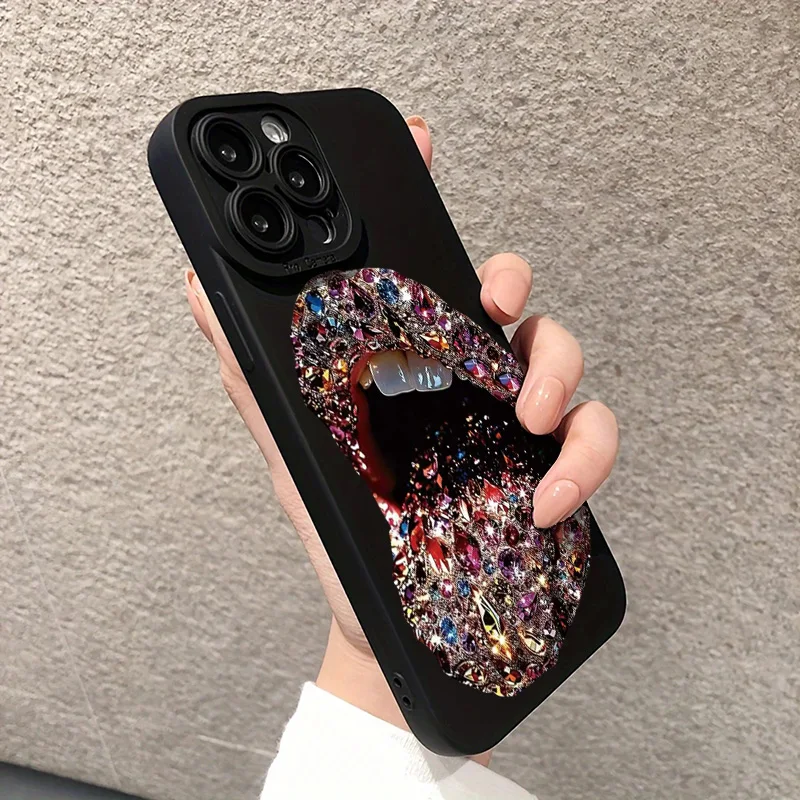Funda de teléfono con estampado de labios de diamante Sexy para iPhone 17 16 15 14 13 12 11 Pro Max XS X XR 7 8 Plus 16E Air cubierta de parachoques suave a prueba de golpes - imagen 3