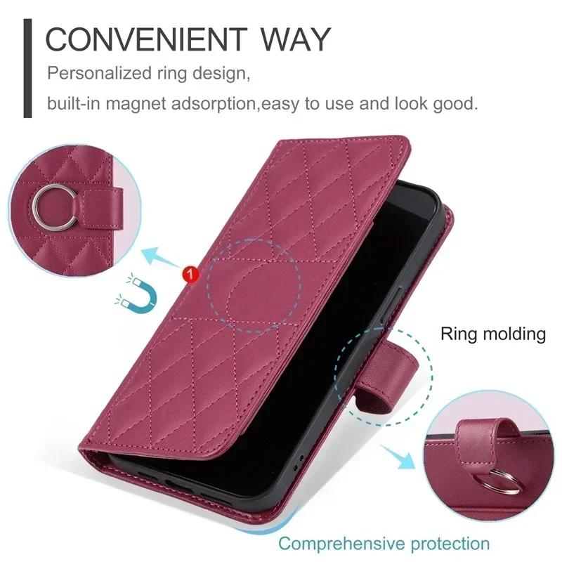 Funda con ranuras para tarjetas tipo billetera para Xiaomi Redmi 12, Funda para Xaomi Redmi 12 5G, Funda de cuero Xiaomi Redmi12 12C, Funda estilo rombo - imagen 5