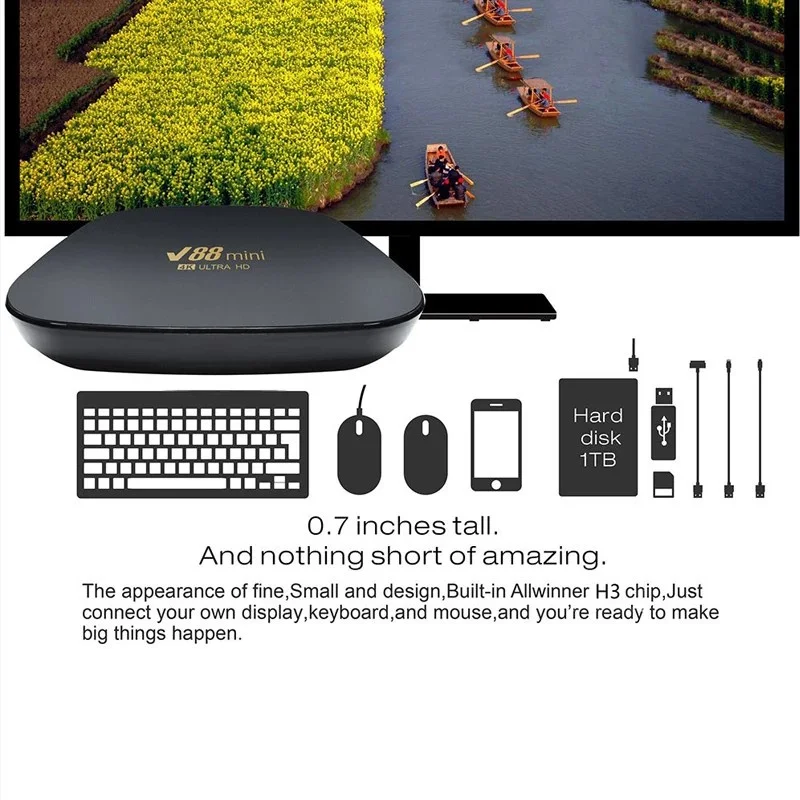 V88 mini TV Box Android 11 Reproductor de Medios WiFi 4G HD 4K 3D HDR10 H.265 Allwinner H3 Quad Core 8GB 128GB Set-top Box Inteligente iptv - imagen 2