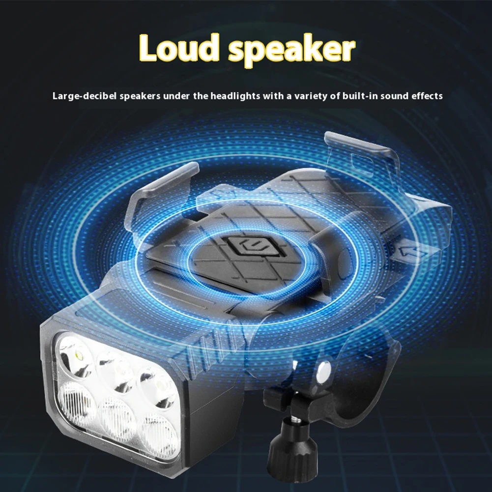 Luz delantera de bicicleta con bocina y soporte para teléfono, lámpara de seguridad para bicicleta, accesorios multifuncionales impermeables para ciclismo