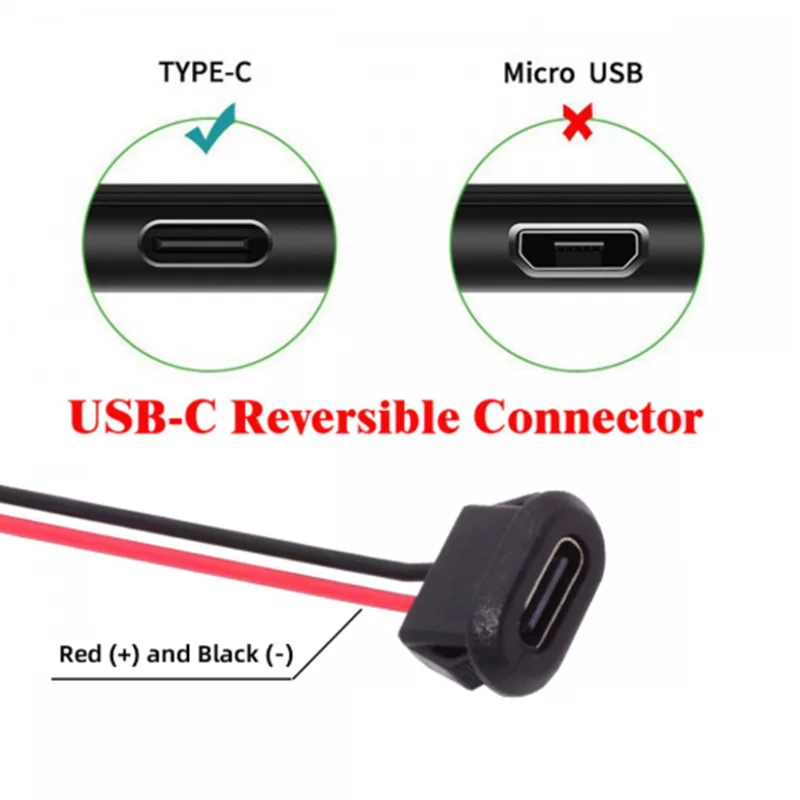 DIY 2 pines tipo C 4 pines USB 2,0 conector USB impermeable interfaz de carga de enchufe hembra de compresión directa con cable de soldadura 20cm - imagen 5