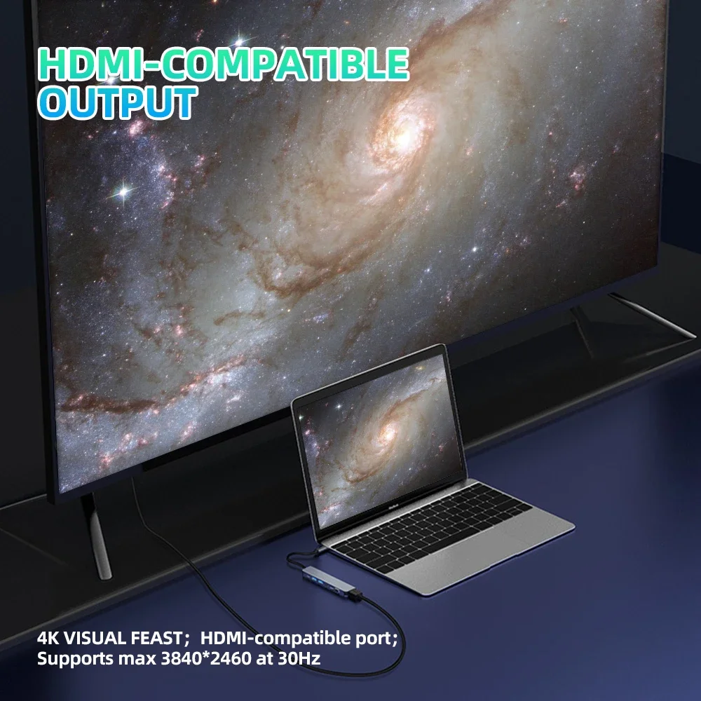 Hub USB C a 4K compatible con HDMI USB 3,0 2,0 tipo C, estación de acoplamiento para lector de tarjetas SD TF para teléfono, MacBook y ordenador - imagen 2