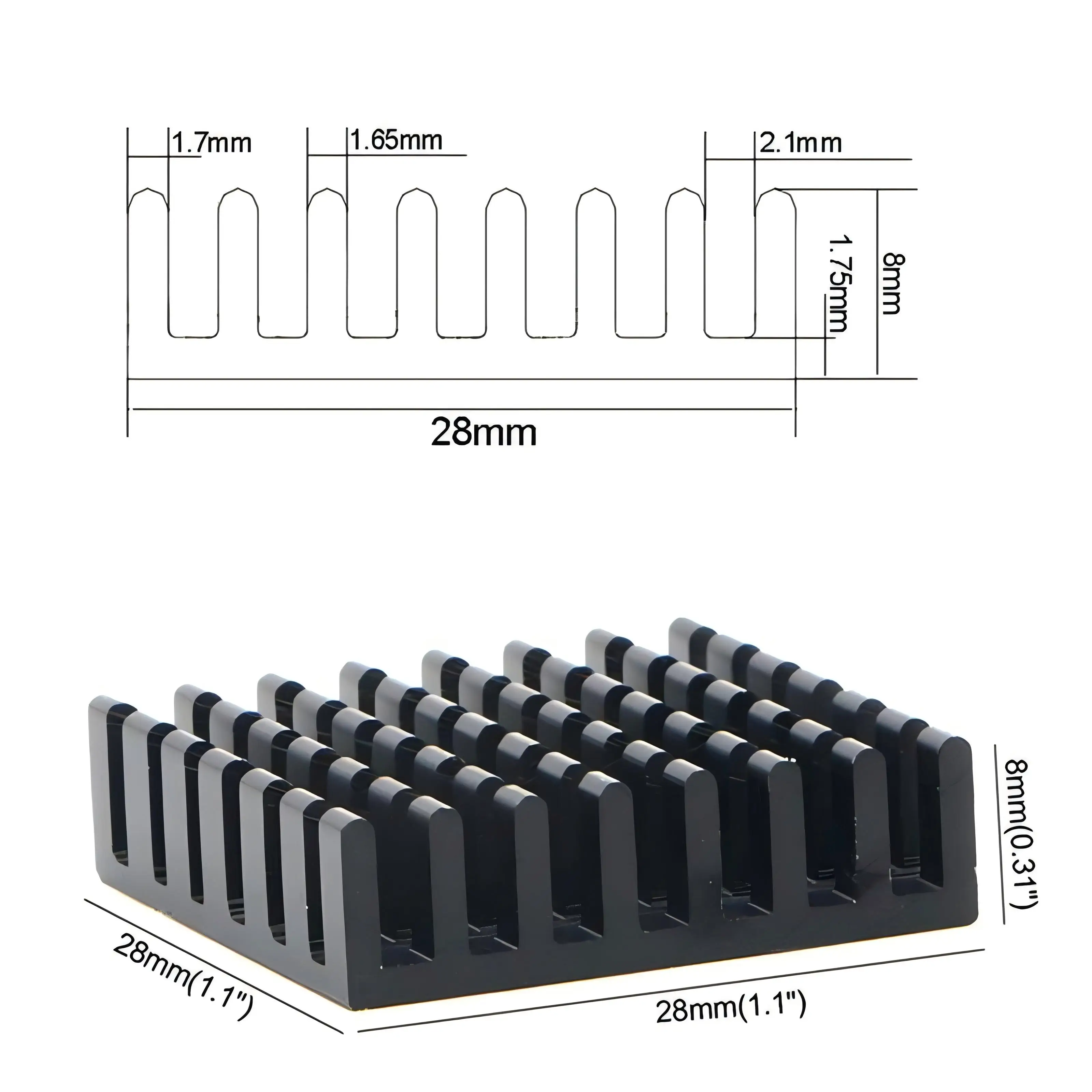 YOUNUON-disipador de calor negro, aleta de refrigeración, radiador de aluminio, 28x28x8mm, 28x28x8mm, 10 Uds. - imagen 2