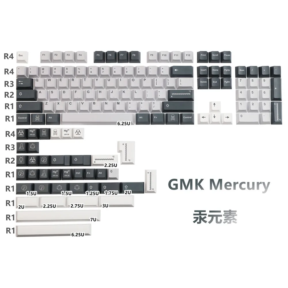 Juego de 140 teclas GMK Mercury, teclas de sublimación de tinte PBT, teclas de perfil de cereza con barra espaciadora ISO Enter 7U 1.75u 2u Shift