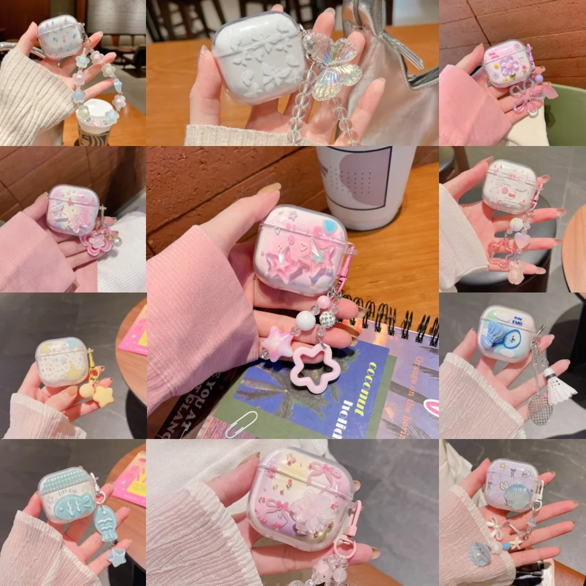 Para Airpods 1 2 3 4 Pro Pro 2 Pro 3 funda de representación bádminton flores estrellas muñecas 3D TPU funda para auriculares accesorios cubierta