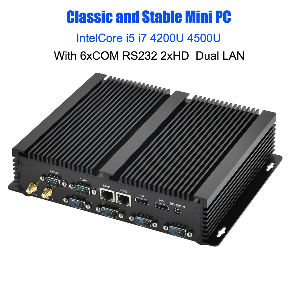 Gran descuento Mini PC Industrial Intel Core i7 4500U i5 4200U 6xCOM RS232 RS485 Dual LAN 2xHD ordenador de escritorio de negocios Windows11