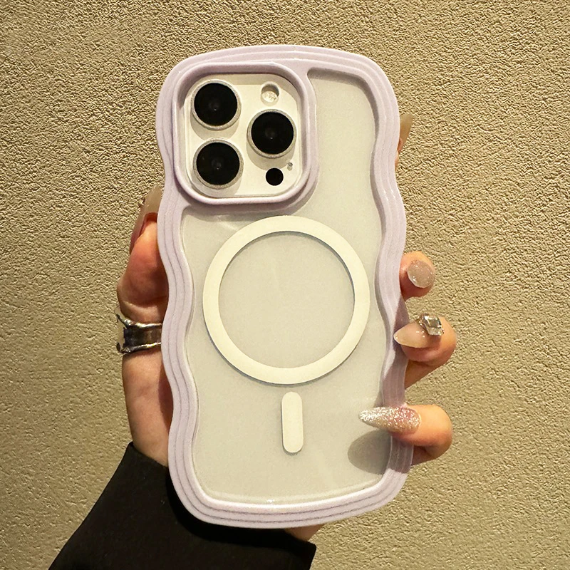 Funda de teléfono con marco ondulado 2 en 1 para iPhone 15 Pro Max 17 Air 16 14 13 11 12 cubierta trasera a prueba de golpes con carga inalámbrica magnética - imagen 3