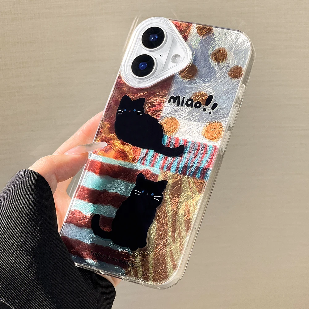 Funda de teléfono pintada con bonito gato de lujo para iPhone 11 13 16 15 14 12 Pro Max 16promax 15promax 14promax Funda suave a prueba de golpes - imagen 3