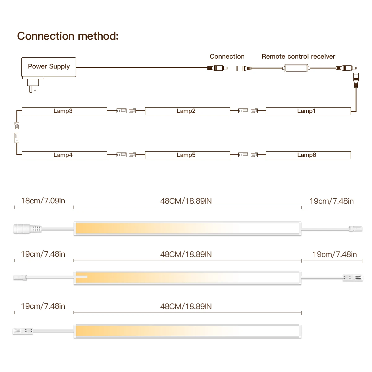 2700K-6500K CCT LED debajo del gabinete luz 48CM 8W Control remoto, cuerpo de aluminio, carcasa lechosa, fácil instalación para armario de cocina - imagen 2