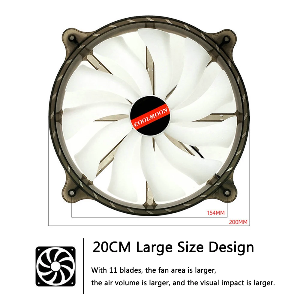 Coolmoon-ventiladores de refrigeración RGB de 20cm y 6 pines, accesorios para carcasa de PC, Enfriador de chasis de ordenador, soporte de Control remoto, disipador térmico de 200mm - imagen 5