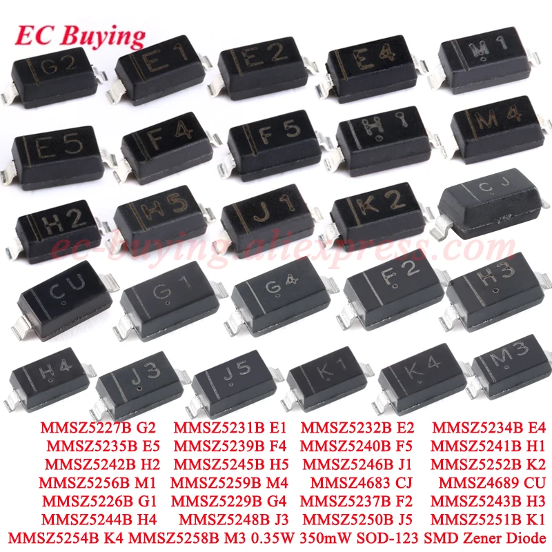 50-100 Uds MMSZ5246B J1 MMSZ5248B J3 MMSZ5250B J5 G2 E1 E2 E4 E5 F4 F5 H1 H2 H5 K2 M1 M4 CU G1 H3 H4 K1 SOD-123 diodo Zener SMD