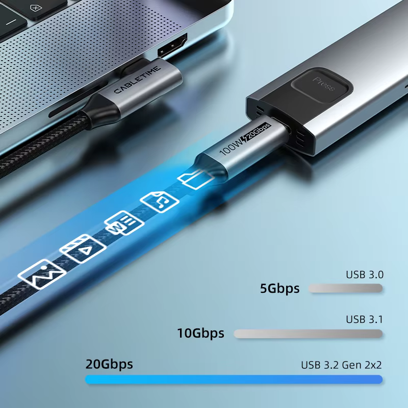 CABLETIME USB C 3,2 Gen 2 20Gbps Cable 90 grados PD 100W 4K 60Hz HDR visión 3D para portátil iPad pintura proyección C448 - imagen 5