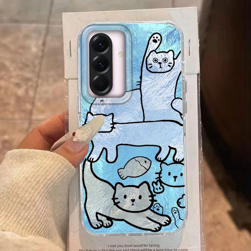 Funda para Samsung Galaxy A56 A36 A16 A25 A35 A26 S25 S24 Plus Ultra FE 5G funda de teléfono púrpura dibujos animados pez gato para Samsung A55 bolsa - imagen 5