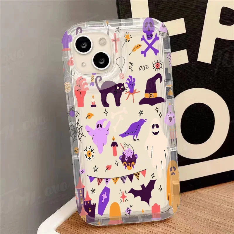 Funda transparente con dibujos animados de Halloween para VIVO S15, V20, V21, V23, V23E, V25, V27, V27E, V29, V40, 5G Pro, Airbag, cubierta a prueba de golpes - imagen 5