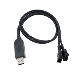 Cable adaptador de corriente de ventilador USB a PC Dual, manga negra, adaptador de velocidad de ventilador completo para ventiladores de refrigeración de 3 pines/4 pines, 0,5 M, 12V