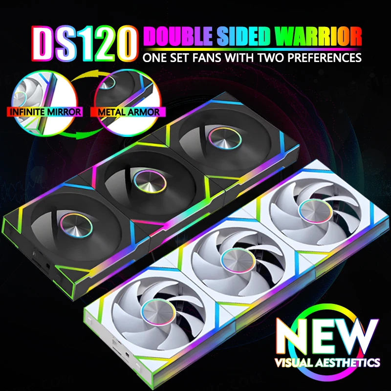 JUMPEAK DS120 ventilador de refrigeración ARGB que cambia la cara 360mm 240mm empalme Modular apilable 120mm ventiladores RGB para juegos PC caja CPU Cooler