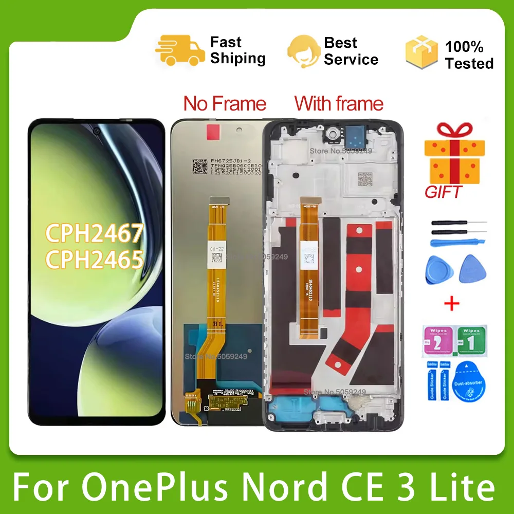 Pantalla LCD probada de 6,72 pulgadas para OnePlus Nord CE 3 Lite CPH2467 CPH2465, montaje de digitalizador con pantalla táctil 1 + CE3 Lite