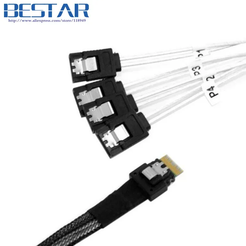 1,5 pies 0,5 M línea delgada SAS 4,0 SFF-8654 4i 38pin Host a 4 SATA 7pin objetivo disco duro Fanout Raid Cable de conexión 50cm - imagen 3