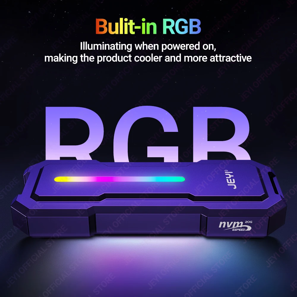 JEYI Caja SSD NVMe RGB M.2 de 20 Gbps, USB 3,2 GEN2x2 compatible con embellecedor UASP, capacidad de 4 TB, carcasa de aleación de aluminio, chip PCIe NVMe 9220 - imagen 3