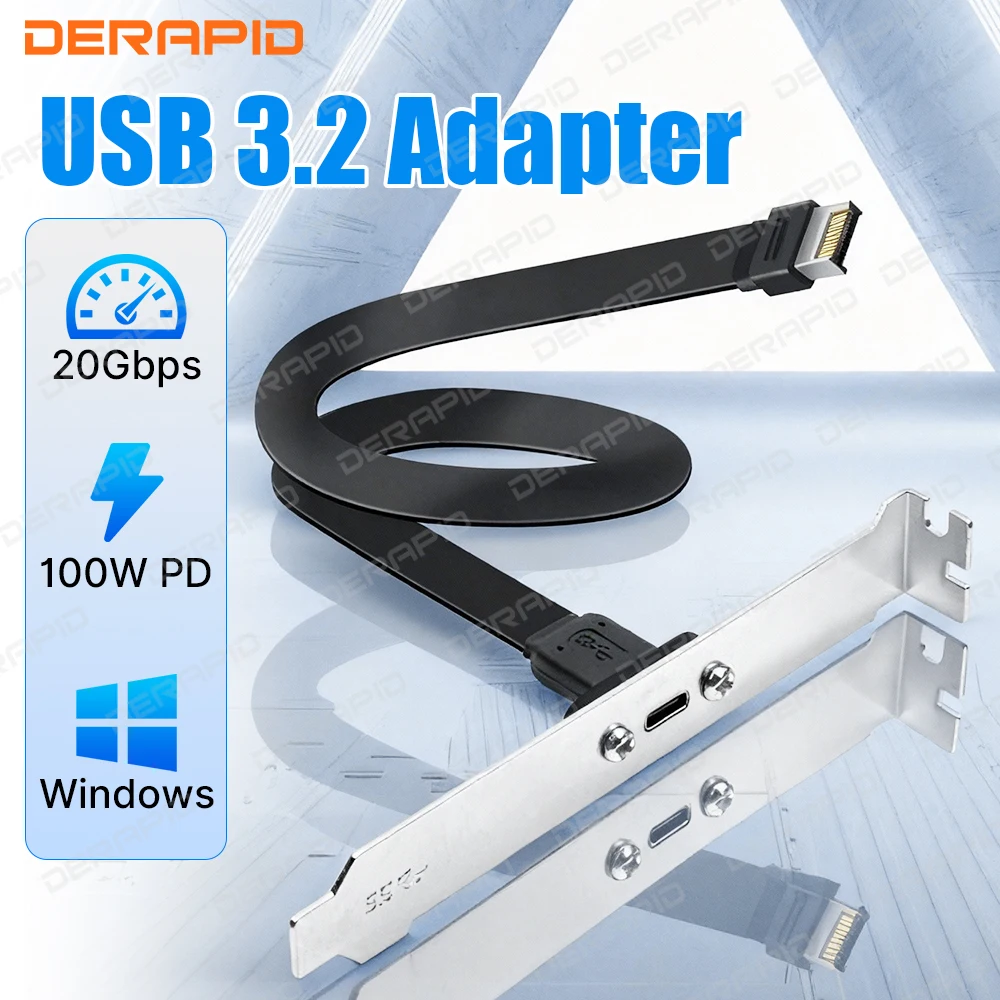 Cabecera de Panel frontal USB 3,2, conector hembra tipo E a USB-C tipo C, Cable de extensión PD de 100W + tornillo de montaje en Panel de 30/50CM